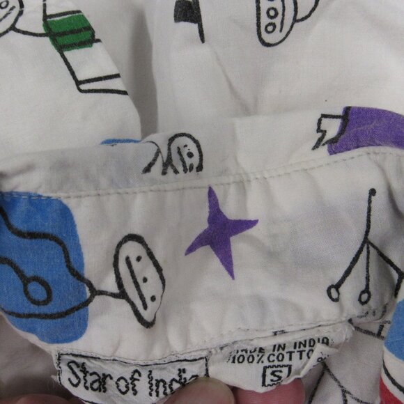Vintage Star of India Art to Wear Funky People Print Oversized Tunic Blouse sz S - Picture 5 of 5